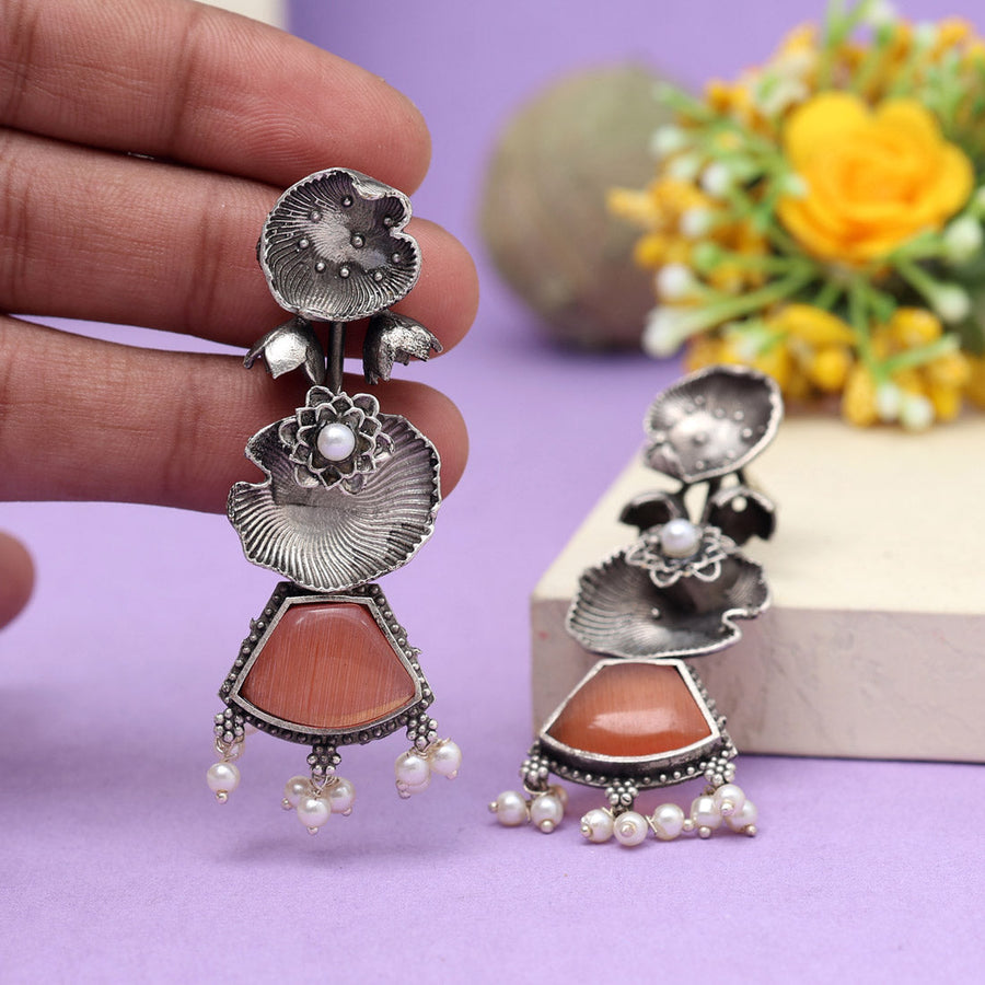 Brown Colour Jhumka Earrings with Pearl | FashionCrab.com